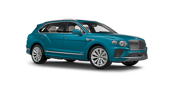 Bentley Baku Bentley Bentayga EWB Azure front side angled view in Topaz blue coloured exterior. 