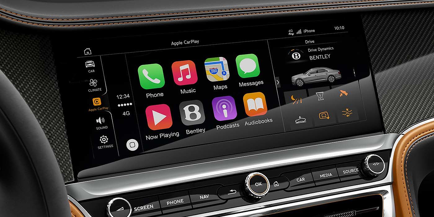 Bentley Baku Bentley Flying Spur Speed with High Gloss Carbon Fibre veneer featuring a multifunction in car entertainment touch screen. 