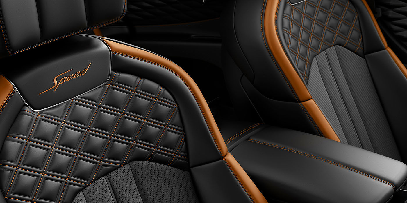Bentley Baku Bentley Flying Spur Speed's front seats with detailed contrast stitching and Speed Emblems