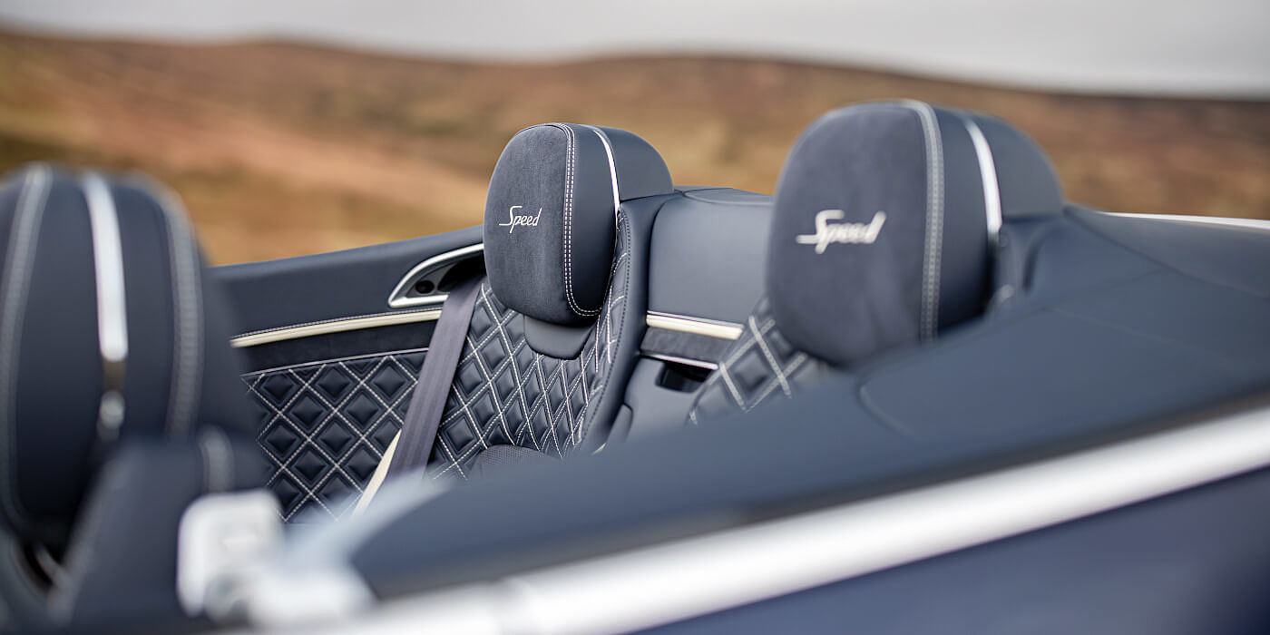 Bentley Baku Bentley Continental GTC Speed convertible rear interior in Imperial Blue and Linen hide