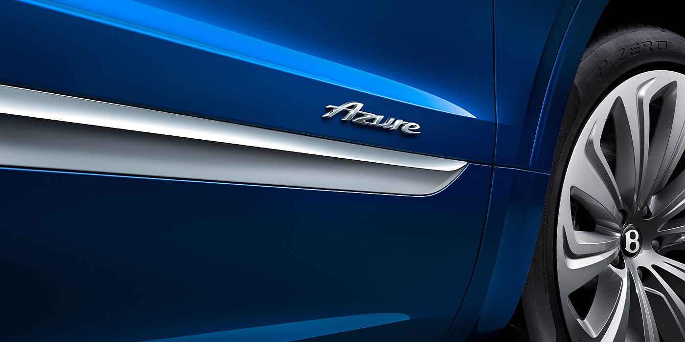 Bentley Baku Bentley Bentayga Azure SUV Sequin Blue paint with Azure badge close up