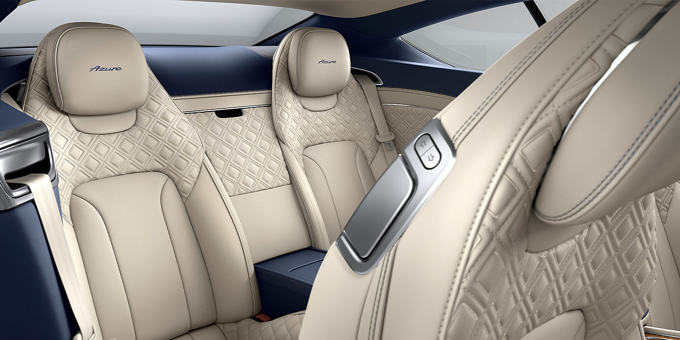 Bentley Baku Bentley Continental GT Azure coupe rear interior in Imperial Blue and Linen hide