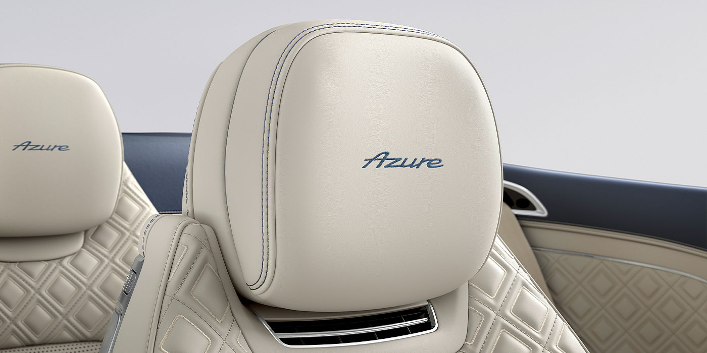 Bentley Baku Bentley Continental GTC Azure convertible seat detail in Linen hide with Azure emblem